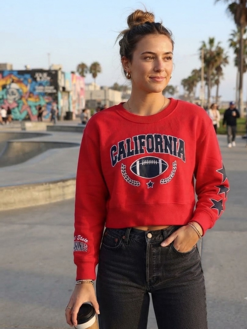 Forever 21 Red California Football Crop Sweatshirt Size Medium NWT Women's